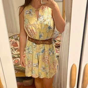 Floral Yellow Sleeveless Dress work school sundress Umgee USA Classic Small